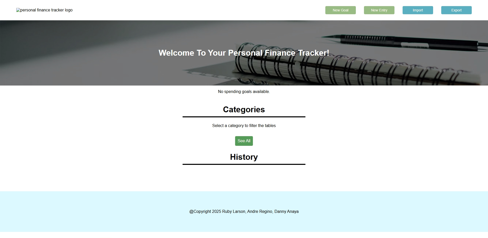 Screenshot of Personal Finance tracker App